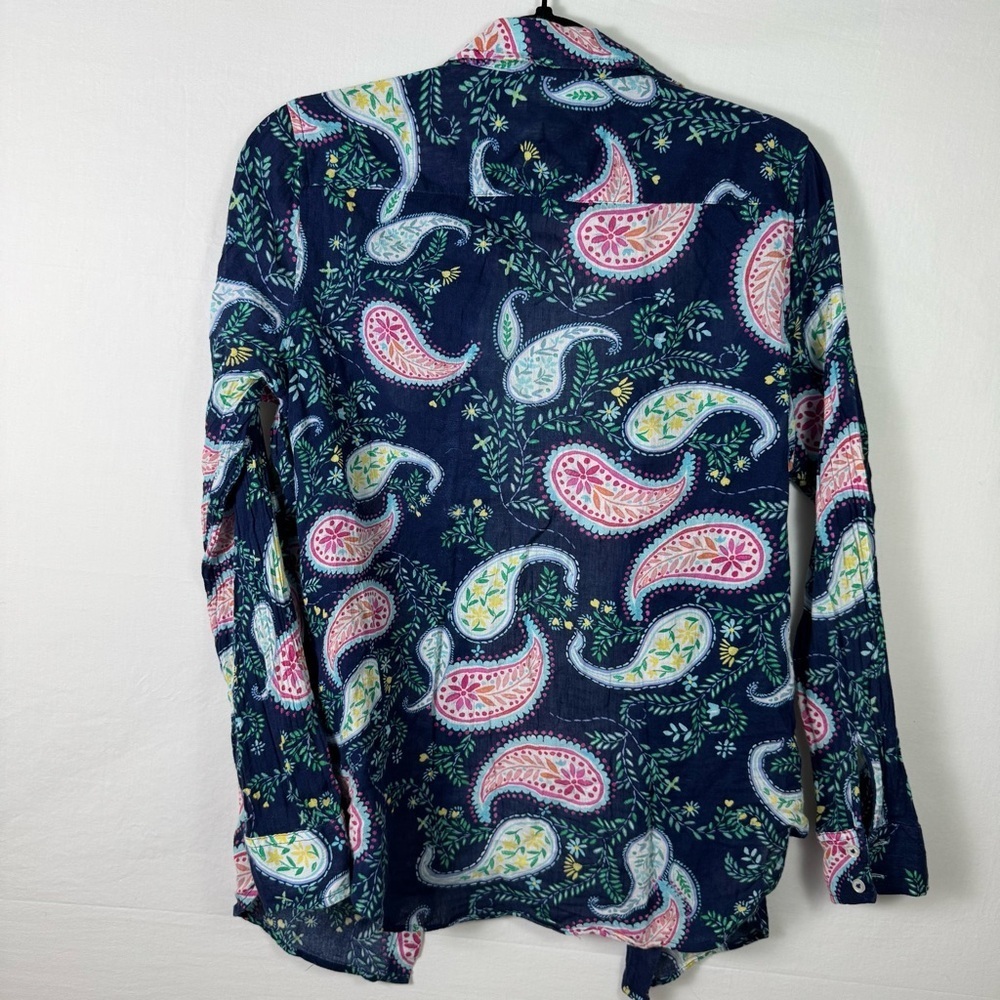 Talbots Navy and Yellow Floral Blouse Women’s size S - Picture 2 of 5